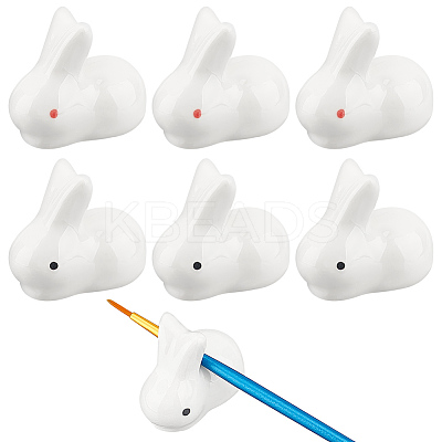 6Pcs 2 Colors Rabbit Ceramic Paint Brush Pen Holders AJEW-BC0007-04-1