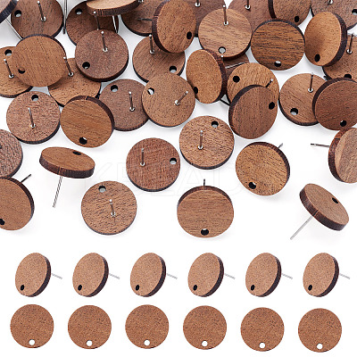 20 Pairs Walnut Wood Stud Earring Findings MAK-TAG0001-01-1