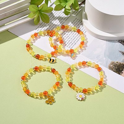 4Pcs 4 Style Acrylic Round Beaded Stretch Bracelets Set BJEW-JB08926-01-1