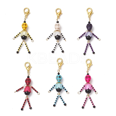 6Pcs Skull Synthetic Turquoise & Glass Seed Bead Pendants Decorations HJEW-MZ00276-S-1