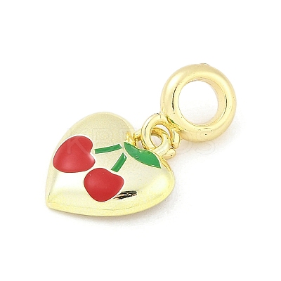 Brass Red Enamel Heart European Dangle Charms KK-Z090-07G-02-1