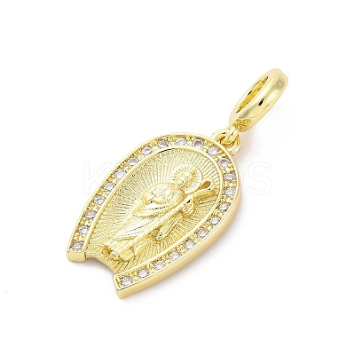 Brass Micro Pave Cubic Zirconia Saint European Dangle Charms KK-D325-27G-01-1