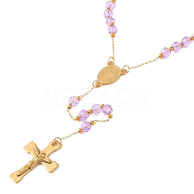 Ion Plating(IP) Crucifix Cross 304 Stainless Steel Rosary Bead Necklaces NJEW-M075-03G-04-1