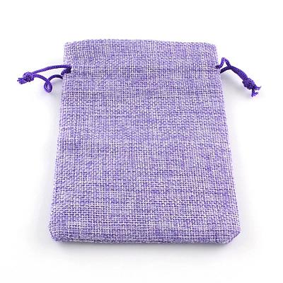 Polyester Imitation Burlap Packing Pouches Drawstring Bags ABAG-R005-14x10-03-1