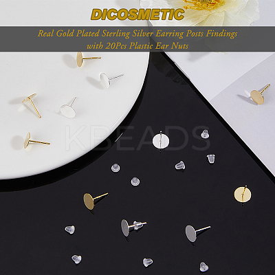 12Pcs 2 Colors 925 Sterling Silver Flat Pad Stud Earring Findings STER-DC0001-62A-1