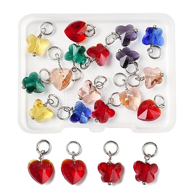 16Pcs 8 Colors Faceted Transparent Glass Charms GLAA-FP0001-14-1