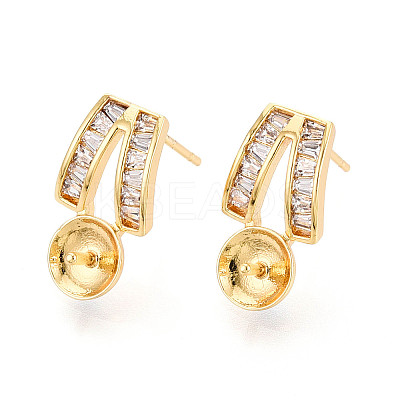 Brass Micro Pave Clear Cubic Zirconia Stud Earrings Findings for Half Drilled Beads KK-T071-13G-1