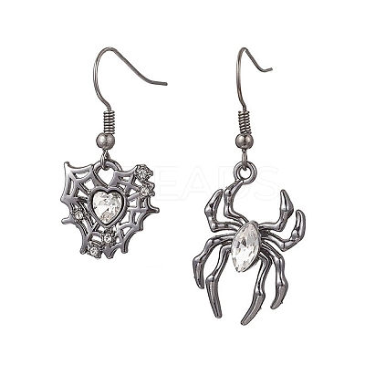 Alloy Rhinestone Spider & Heart Dangle Earrings EJEW-JE06655-02-1
