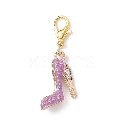 High-heeled Shoes Alloy Enamel & Rhinestone Pendant Decorations HJEW-JM04113-1