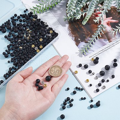 367Pcs Natural Lava Rock Round Beads Kit for DIY Jewelry Making DIY-AR0001-88-1