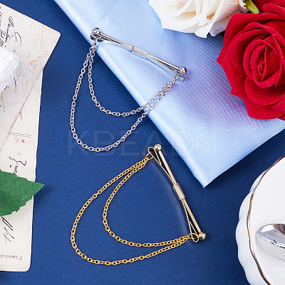 2Pcs 2 Colors Brass Hanging Chains Collar Pins Tie Clips AJEW-GF0007-55-1