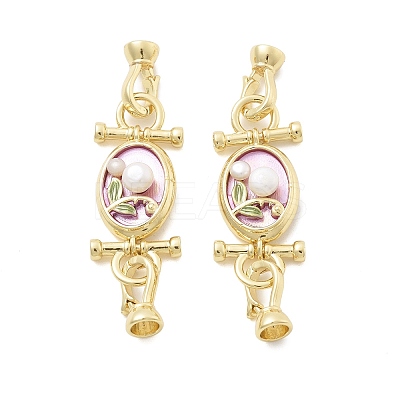 Brass Natural Pearl Fold Over Clasps KK-U059-21G-1