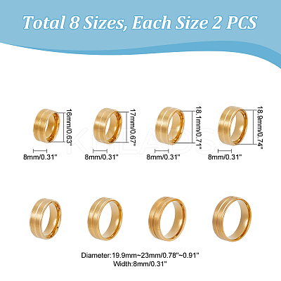 16Pcs 8 Size 304 Stainless Steel Grooved Finger Rings Set RJEW-UN0002-88-1