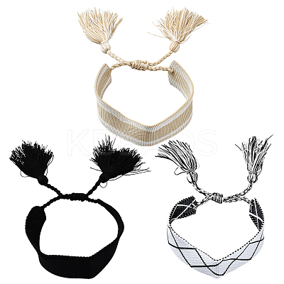 3Pcs 3 Colors Handmade Cotton Cord Braided Bracelets for Women BJEW-GO0002-01-1