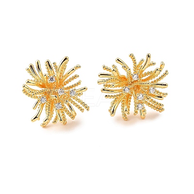 Brass Micro Pave Clear Cubic Zirconia Stud Earrings EJEW-S270-04G-1