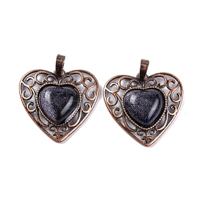 Synthetic Blue Goldstone Peach Love Heart Pendants G-G158-01-19-1