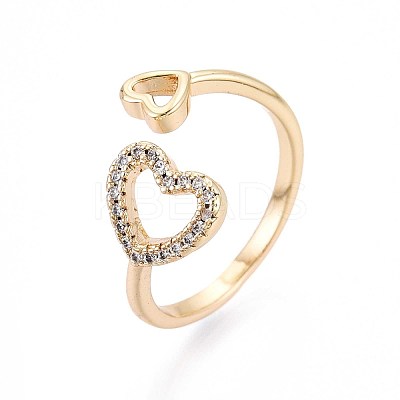 Brass Micro Pave Cubic Zirconia Cuff Rings for Women KK-T071-73G-1