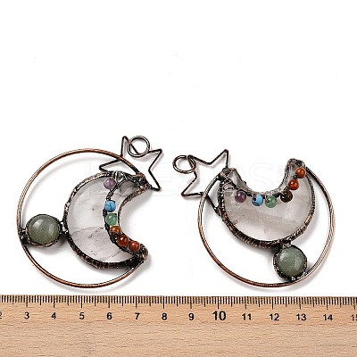 Natural Green Aventurine & Quartz Crystal Brass Star Moon Big Pendants G-H316-01R-02-1