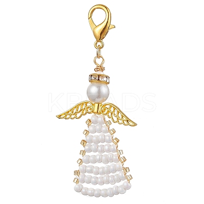 Angel Glass Seed Beads Pendants Decrotions HJEW-MZ00113-02-1