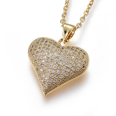 Brass Micro Pave Cubic Zirconia Pendant Necklaces NJEW-L146-11G-1