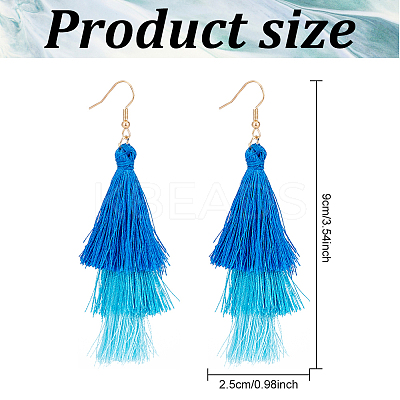 6 Pairs 6 Colors Cotton Triple Layer Tassel Dangle Earrings EJEW-AN0001-64-1