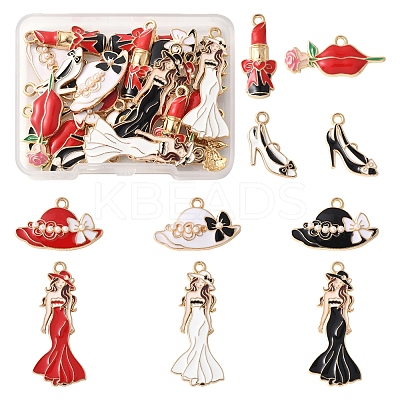 24Pcs 6 Styles Alloy Enamel Pendants ENAM-FS0002-70-1