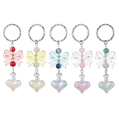 Acrylic Heart with Bowknot Keychains KEYC-JKC00612-1