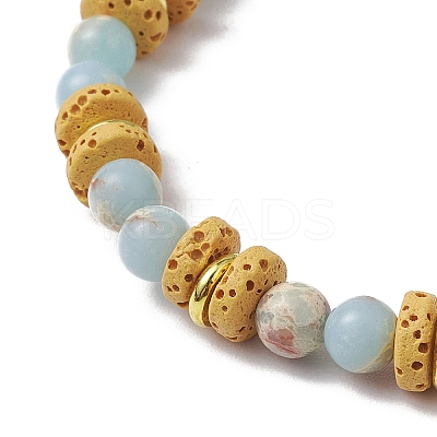 Natural Lava Rock & Synthetic Aqua Terra Jasper & Natural Aquamarine Beads Strethch Bracelets BJEW-JB11666-02-1