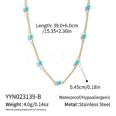 Minimalist Natural Stone Rondelle Beaded with 304 Stainless Steel Link Chain Necklaces JB6802-3-1