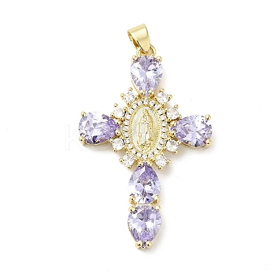 Rack Plating Brass Micro Pave Cubic Zirconia Pendants X-ZIRC-I059-15G-05-1
