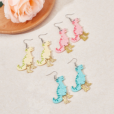 3 Pairs 3 Colors Dinosaur & High Heels Acrylic Dangle Earrings EJEW-AN0002-79-1