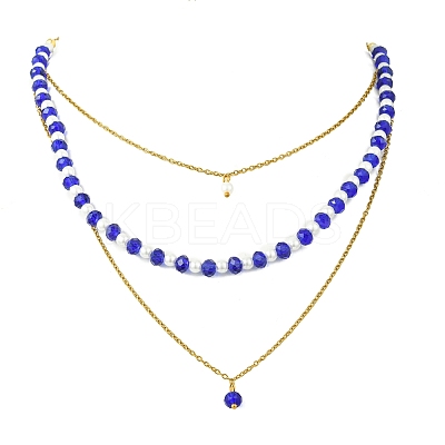 Rondelle 304 Stainless Steel & Glass Beaded Layered Necklace and Earring Set Set for Women SJEW-JS01384-01-1