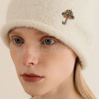 3Pcs 3 Style Colorful Rhinestone Umbrella & Hat & Flower Basket Brooch Pin JEWB-FH0001-13-1