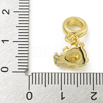 Rack Plating Brass Pave Yellow Cubic Zirconia Tortoise European Dangle Charms KK-Z067-60G-1