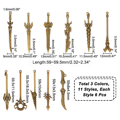 66Pcs 3 Colors Zinc Alloy Pendants Set FIND-GL0001-28-1