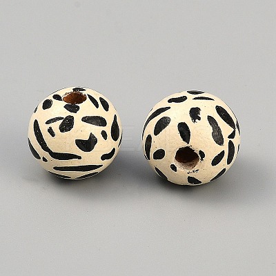 Cow Skin Print Wood European Beads WOOD-WH0029-126D-1