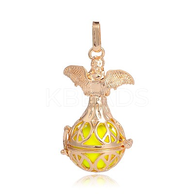 Golden Plated Brass Hollow Round Cage Pendants KK-J251-04G-1