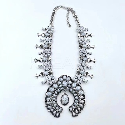 Alloy & Synthetic Turquoise Boho Flower Squash Bib Necklaces for Women FS-WGADD2A-02-1
