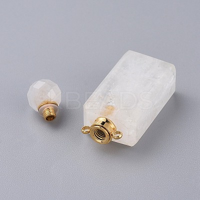Faceted Natural Quartz Crystal Openable Perfume Bottle Pendants G-P435-C-01G-1