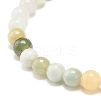 Natural Jadeite Round Beaded Stretch Bracelet BJEW-JB07572-01-1