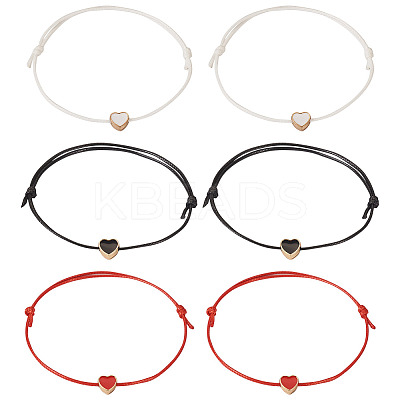 6Pcs 3 Style Alloy Enamel Heart Braided Bead Bracelets Set BJEW-TA0001-13-1