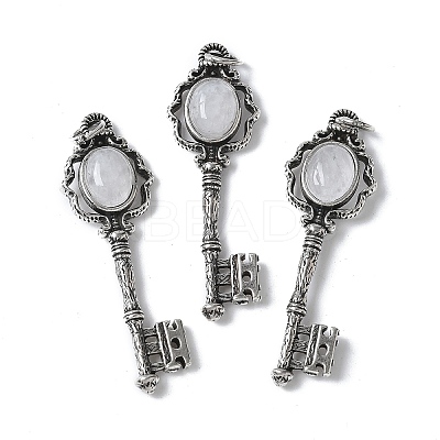 Key Brass Natural Quartz Crystal Big Pendants KK-D361-01AS-13-1