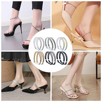6 Sets 6 Styles Elastic Imitation Leather with Rhinestone Shoelace Bands FIND-FH0009-42-1