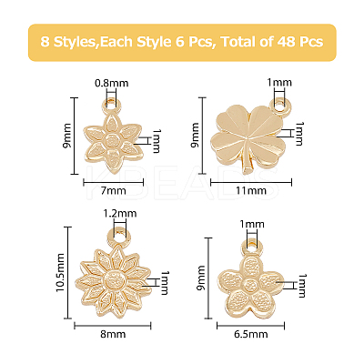 48Pcs 8 Style Rack Plating Brass Charms KK-HY0001-48-1
