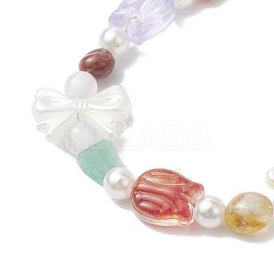 Natural Gemstone & Plastic Pearl Beaded Bracelets BJEW-JB10362-1