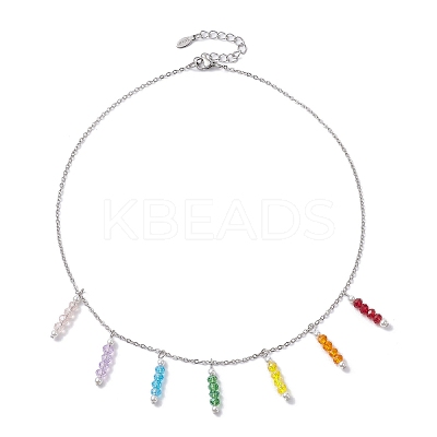 Colorful Glass & Round Shell Pearl Beaded Charms Bib Necklace NJEW-JN04628-1
