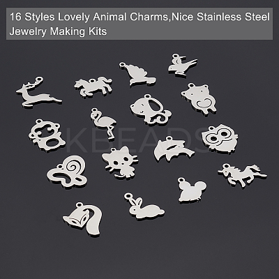 32Pcs 16 Style 201 Stainless Steel Pendants STAS-UN0024-41-1