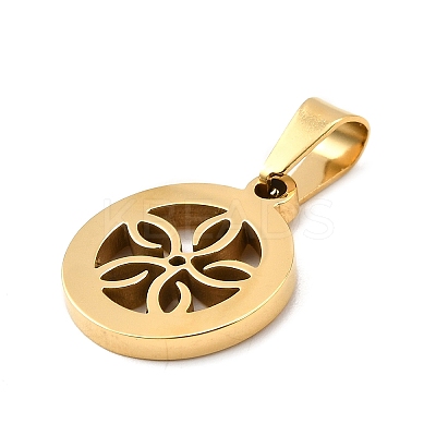 Flat Round with Flower 304 Stainless Steel Pendants STAS-M121-03G-1