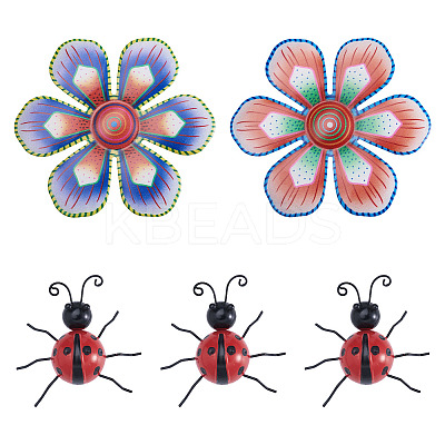 3D Iron Flower and Ladybug Big Pendants AJEW-CF0001-19-1
