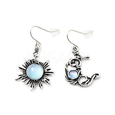 Resin Beaded Moon and Sun Asymmetrical Earrings EJEW-C036-01A-1